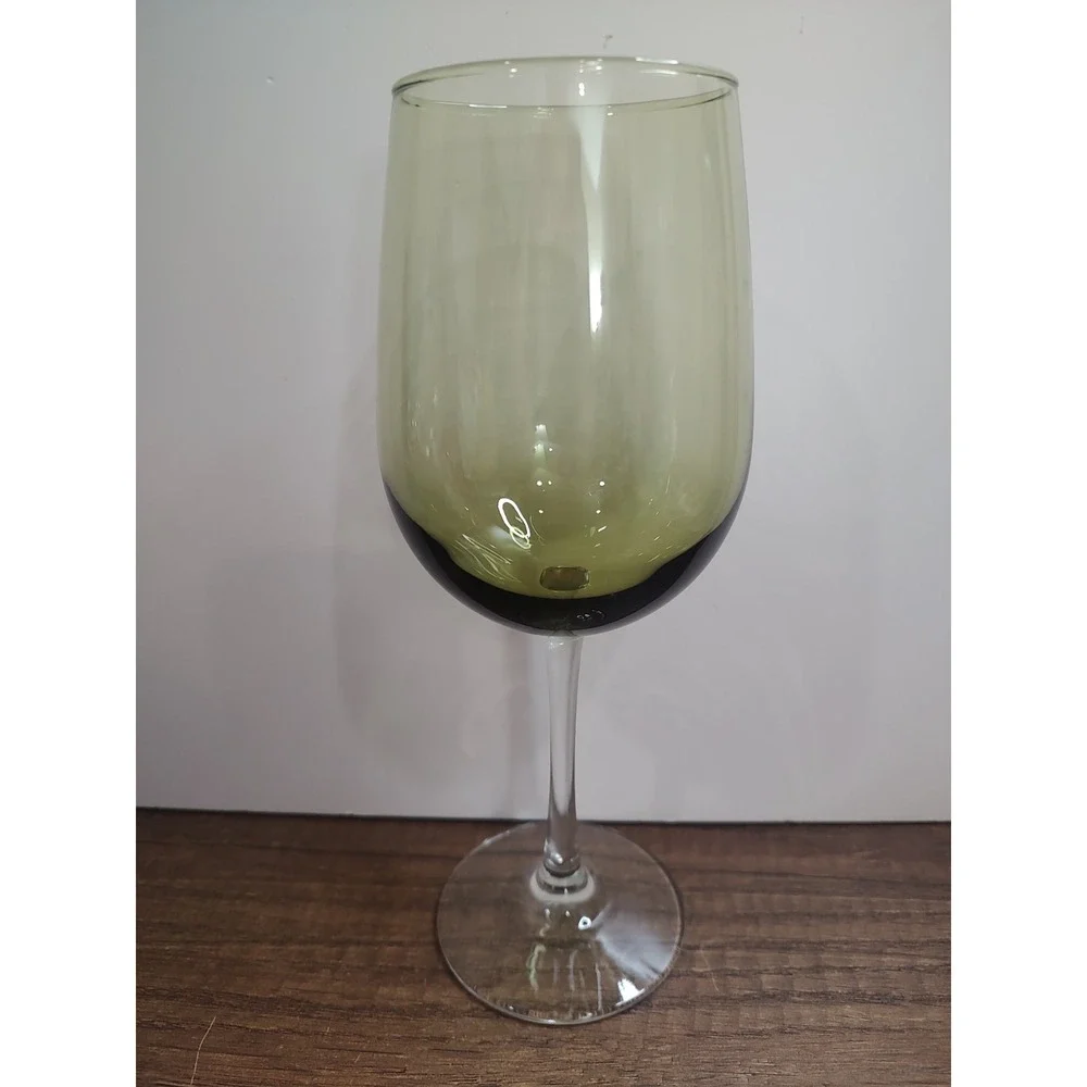 Pier 1 Hand-Blown, Pantiago Olive Green Wine Glass Goblet 9